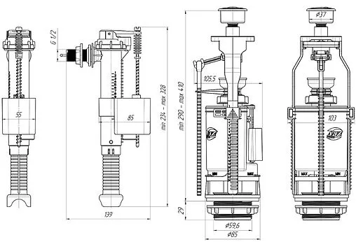 Комплект арматуры для бачка двухрежимный ½&quot; пластик боковой Ани Пласт WC9010C