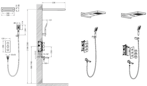 Душевая система с термостатом для ванны Timo Petruma чёрный матовый SX-5079/03SM