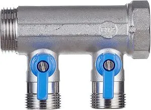 Коллектор запорный проходной 2 отвода синий 1"в/н x ¾"ек Henco VB060502-BLAUW Коллектор запорный проходной 2 отвода синий 1"в/н x ¾"ек Henco VB060502-BLAUW, 3