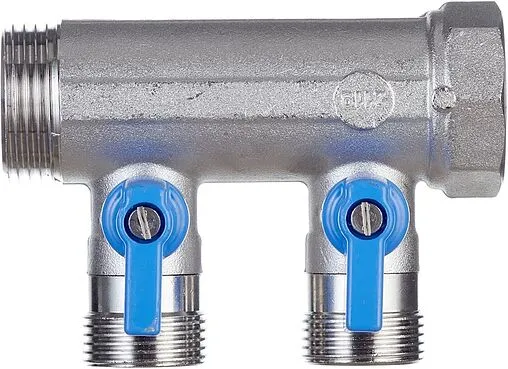 Коллектор запорный проходной 2 отвода синий 1&quot;в/н x ¾&quot;ек Henco VB060502-BLAUW