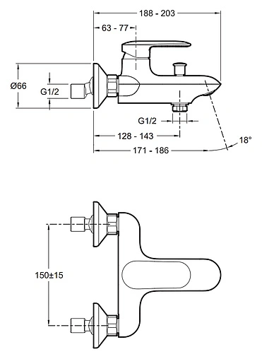 Смеситель для ванны Jacob Delafon Kumin хром E99460-CP