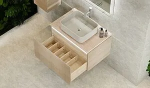 Тумба-умывальник подвесная Jorno Karat 80 бук светлый Kar.01.80/P/BuL+MLN-7050H Тумба-умывальник подвесная Jorno Karat 80 бук светлый Kar.01.80/P/BuL+MLN-7050H, 3