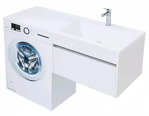 Тумба-умывальник подвесная над стиральной машиной Aquanet Токио 130 R белый 00236916+00235502 Тумба-умывальник подвесная над стиральной машиной Aquanet Токио 130 R белый 00236916+00235502, 5