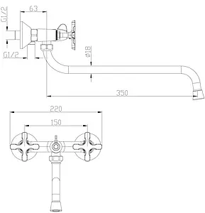 Смеситель для ванны с длинным изливом Lemark Duetto хром LM5751C Смеситель для ванны с длинным изливом Lemark Duetto хром LM5751C, 2