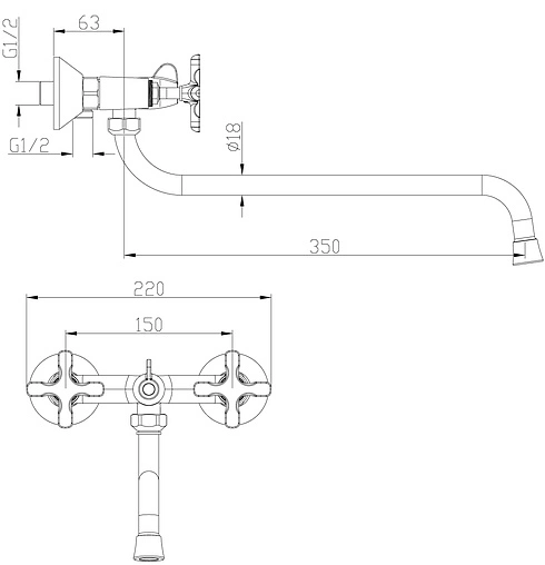 Смеситель для ванны с длинным изливом Lemark Duetto хром LM5751C