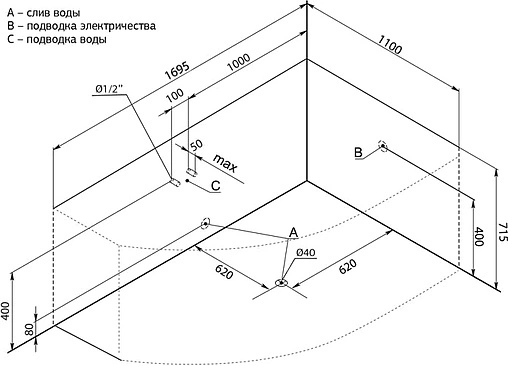 Ванна акриловая Aquanet Capri 170x110 R 00203922