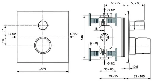 Термостат для 1 потребителя Ideal Standard Ceratherm T100 чёрный матовый A6956XG