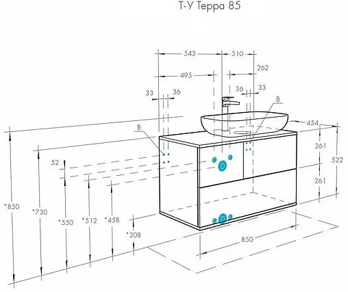 Тумба-умывальник подвесная Aquaton Терра 85 дуб кантри/антрацит 1A2472K2TEKA0