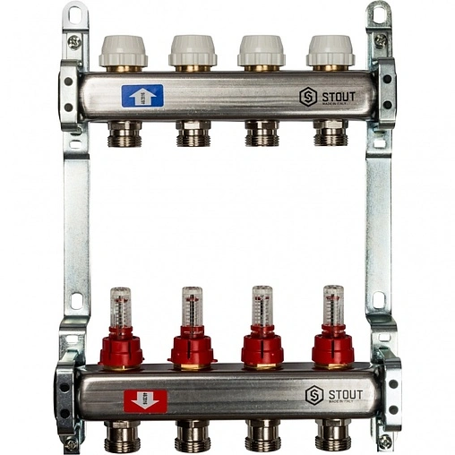 Группа коллекторная с расходомерами 4 отвода 1&quot;в/в x ¾&quot;ек Stout SMS 0917 000004