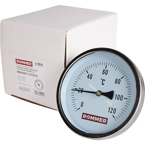 Термометр биметаллический Rommer 100мм 120°С гильза 75мм ½&quot; RIM-0001-107515