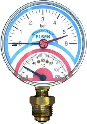 Термоманометр радиальный Elsen 80мм 6 бар 120°С ½&quot; ETM80.06