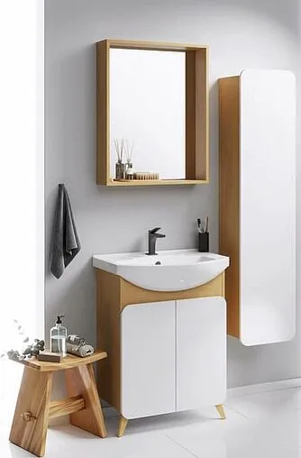 Тумба под умывальник напольная Aqwella Basic 65 белый/дуб золотой BAS0106DZ