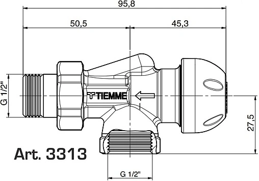 Вентиль терморегулирующий осевой ½&quot; в/н Tiemme 3310009
