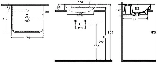 Тумба-умывальник напольная ISVEA Fonte 48 антрацит 21USS004048I+10SQ50048SV