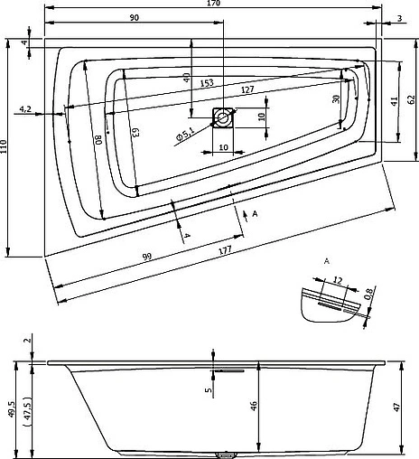 Ванна акриловая Riho STILL SMART R 170x110 B101001005