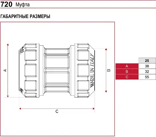 Муфта компрессионная соединительная 25мм x 25мм Itap 7200034025