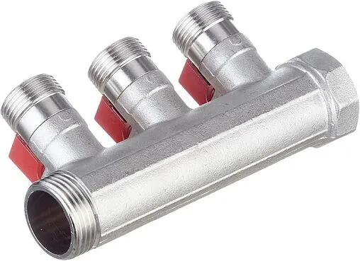 Коллектор запорный проходной 3 отвода красный 1&quot;в/н x ¾&quot;ек Henco VB060503-ROOD