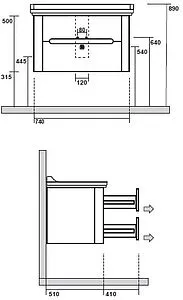 Тумба-умывальник Kerasan Waldorf 80 bi vaniglia matt 925630+4141K1bi/cr*1 Тумба-умывальник Kerasan Waldorf 80 bi vaniglia matt 925630+4141K1bi/cr*1, 2