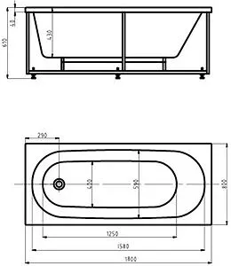 Ванна акриловая Aquatek Оберон 180х70 L с фронтальной панелью, с каркасом (разборный) OBR180-0000003, 2