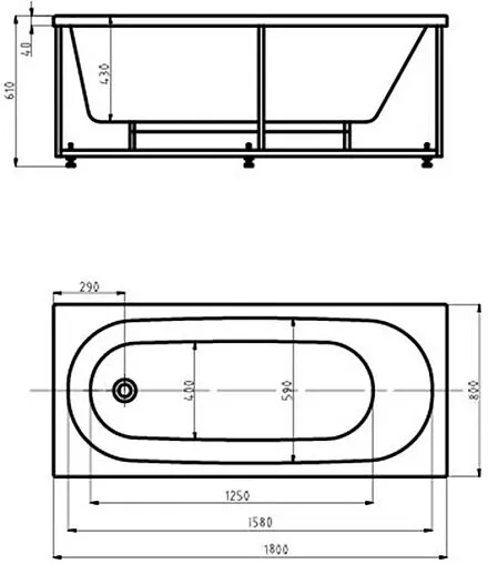 Ванна акриловая Aquatek Оберон 180х70 L с фронтальной панелью, с каркасом (разборный) OBR180-0000003