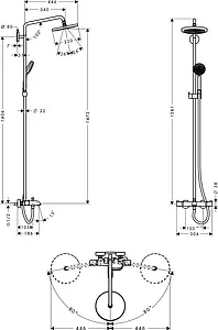 Душевая система с термостатом для ванны Hansgrohe Croma 220 1jet хром 27223000 Душевая система с термостатом для ванны Hansgrohe Croma 220 1jet хром 27223000, 2