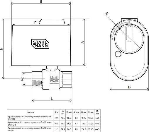 Кран шаровый с электроприводом Stahlmann 1" 12В 2282754 Кран шаровый с электроприводом Stahlmann 1" 12В 2282754