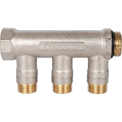 Коллектор запорный проходной 3 отвода синий ¾"в/н x ½"н Stout SMB 6211 341203