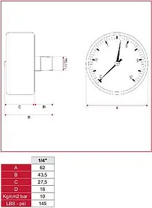Манометр аксиальный Itap 63мм 10 бар ¼&quot; 483B014, 2