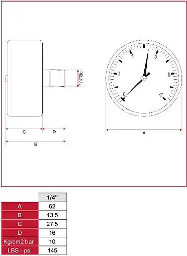Манометр аксиальный Itap 63мм 10 бар ¼&quot; 483B014