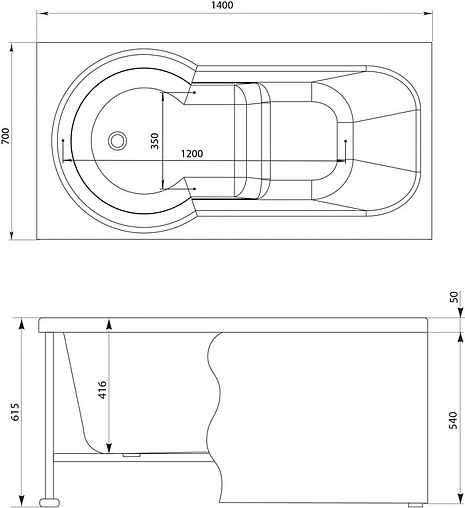 Ванна акриловая Aquanet Largo 140x70 00203994