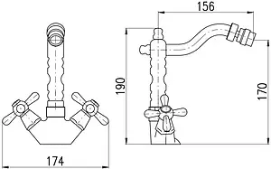 Смеситель для биде Rav Slezak Morava retro золото MK120.5/9Z Смеситель для биде Rav Slezak Morava retro золото MK120.5/9Z, 2