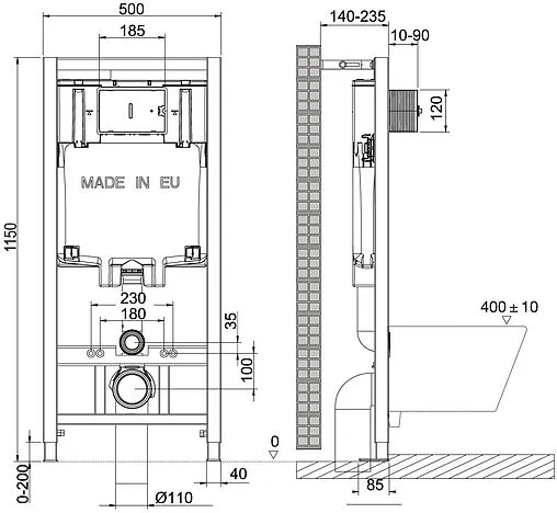 Инсталляция для подвесного унитаза Set 3 в 1 Lemark Peneda+Bit 9880110 с кнопкой хром глянцевый