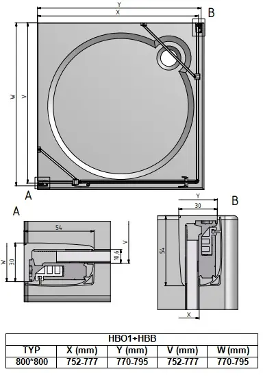 Душевое ограждение 800x800мм прозрачное стекло Roltechnik Hitech Line HBO1+HBB/800*800 284-8000000-06-02+286-8000000-06-02 Душевое ограждение 800x800мм прозрачное стекло Roltechnik Hitech Line HBO1+HBB/800*800 284-8000000-06-02+286-8000000-06-02, 3