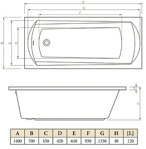 Ванна акриловая C-bath Clio 140x70 CBQ003003 Ванна акриловая C-bath Clio 140x70 CBQ003003, 2