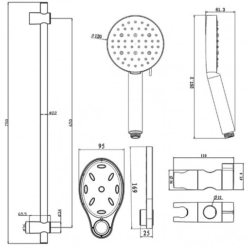Душевая стойка Swedbe Hermes чёрный матовый 5107B