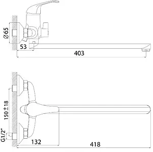 Смеситель для ванны с длинным изливом Rossinka хром A35-32, 2