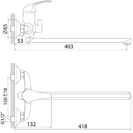 Смеситель для ванны с длинным изливом Rossinka хром A35-32