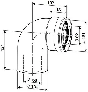 Колено для дымохода Ø 60/100мм ∠ 90° (Al) Buderus 7736995079, 2