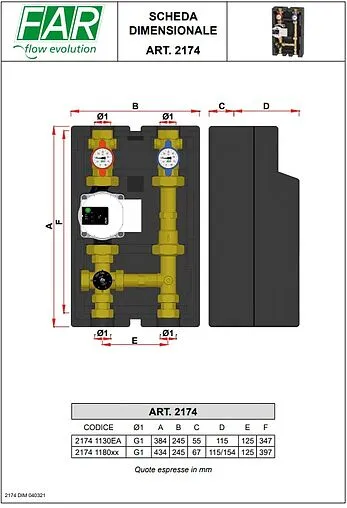 Насосный модуль с термостатическим смесительным клапаном 1&quot;в х 1&quot;в Far FA 2174 1180RU без насоса