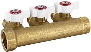 Коллектор запорный проходной 3 отвода ¾"в/н x ½"н Uni-fitt 420G3230 Коллектор запорный проходной 3 отвода ¾"в/н x ½"н Uni-fitt 420G3230, 3