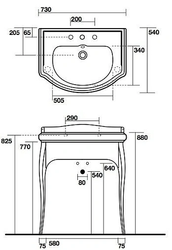 Консоль напольная Kerasan Retro 73 чёрный/золото 7362K3