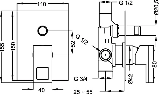 Смеситель для ванны скрытого монтажа Cezares Molveno хром MOLVENO-VDIM-01-Cr