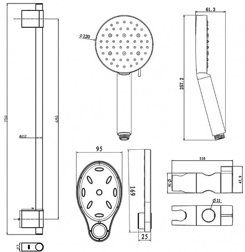 Душевая стойка Swedbe Hermes чёрный матовый 5111B