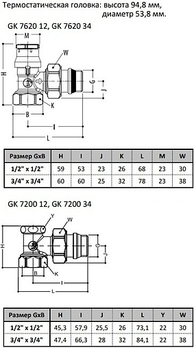 Комплект вентилей терморегулирующих угловых ½&quot; в/н Gekon GK 76207200 12
