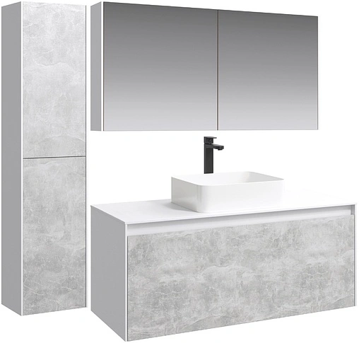 Тумба-умывальник подвесная Aqwella Mobi 120 белый/бетон светлый MOB0112W+MOB0712BS+641945