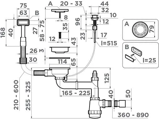 Сифон бутылочный для мойки с переливом Omoikiri WK-1-A-LG 4956469 Сифон бутылочный для мойки с переливом Omoikiri WK-1-A-LG 4956469