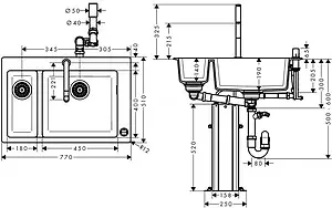 Мойка кухонная с встроенным смесителем Hansgrohe C51-F635-09 77x51 черный 43220000 Мойка кухонная с встроенным смесителем Hansgrohe C51-F635-09 77x51 черный 43220000, 2