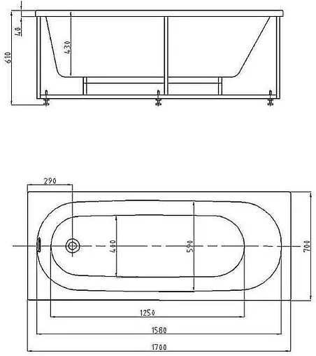 Ванна акриловая Aquatek Оберон 170х70 L с фронтальной панелью, с каркасом (разборный) OBR170-0000026