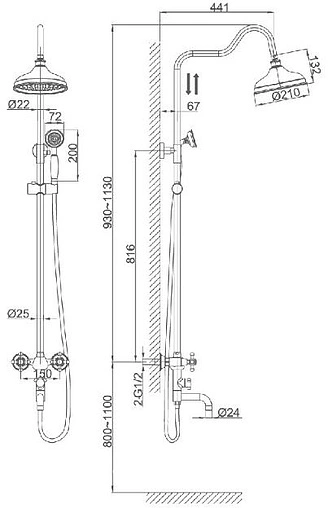 Душевая система со смесителем для ванны D&K Hessen.Hercules хром DA1424741D08