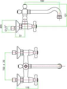 Смеситель для кухни настенный Fiore Margot бронза 26ZZ0643, 2